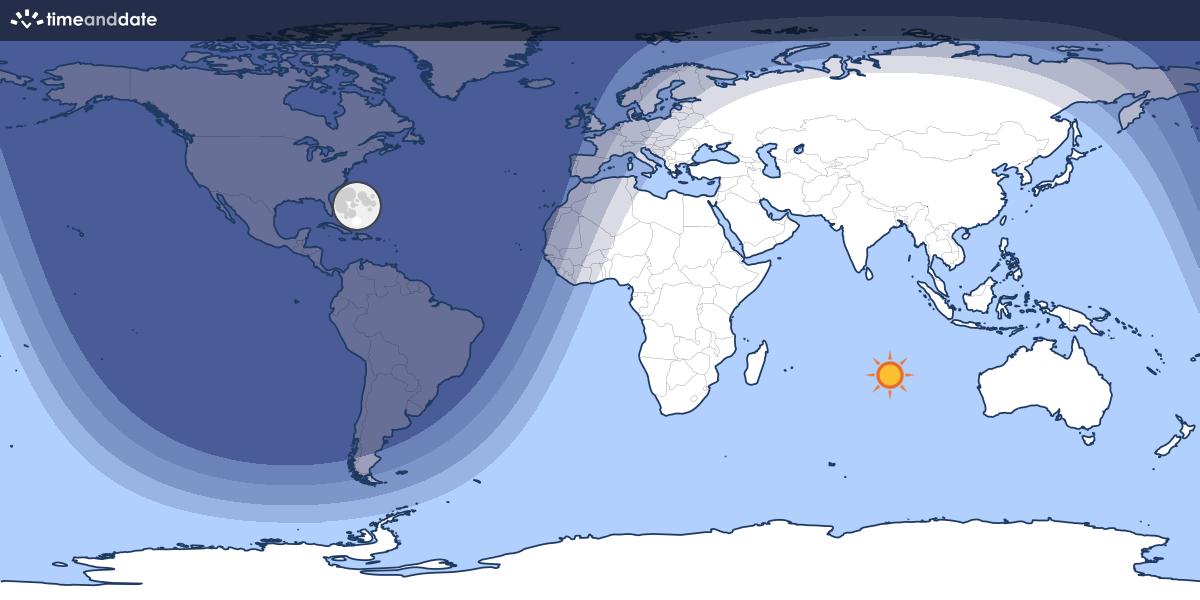 Map showing which part of the Earth the Moon is currently above the horizon at.