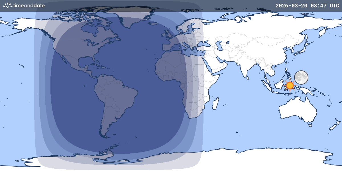 Map showing day and night parts of the world